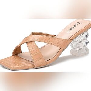(75-2672) Loesan Women's Square Heels Sandals Block Lucite Clear Sz 40 (9.5)